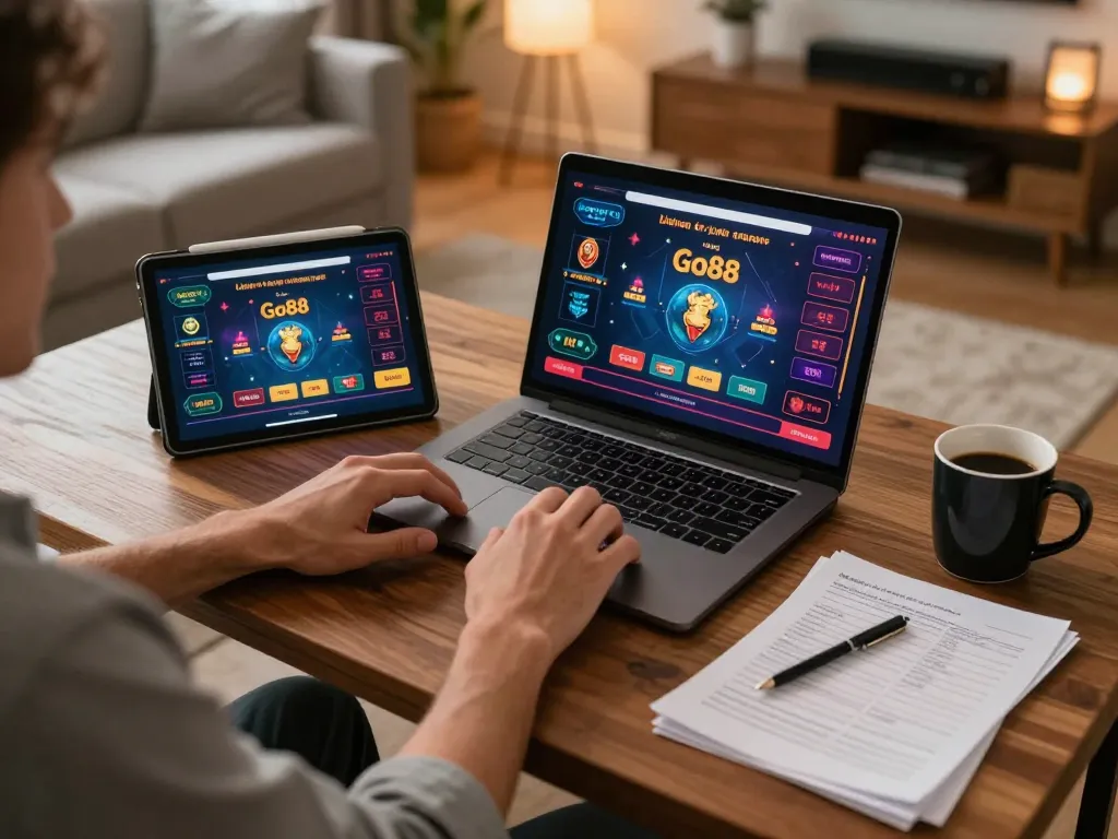 Engaging in live dealer games on Go88, a modern online casino platform.