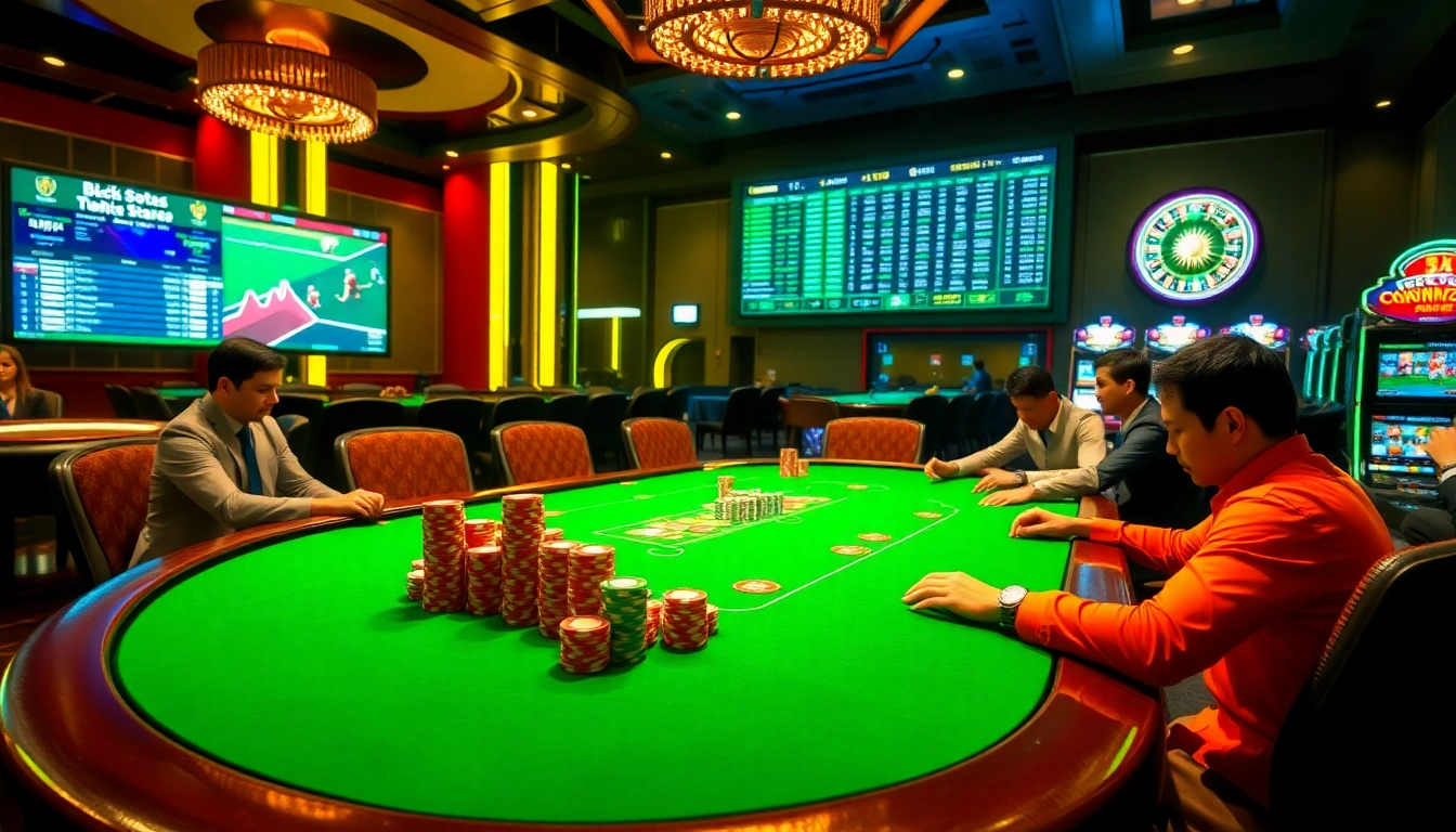 The bustling casino scene at https://tructiepthethao.co/ showcasing thrilling poker action and vibrant sports betting.