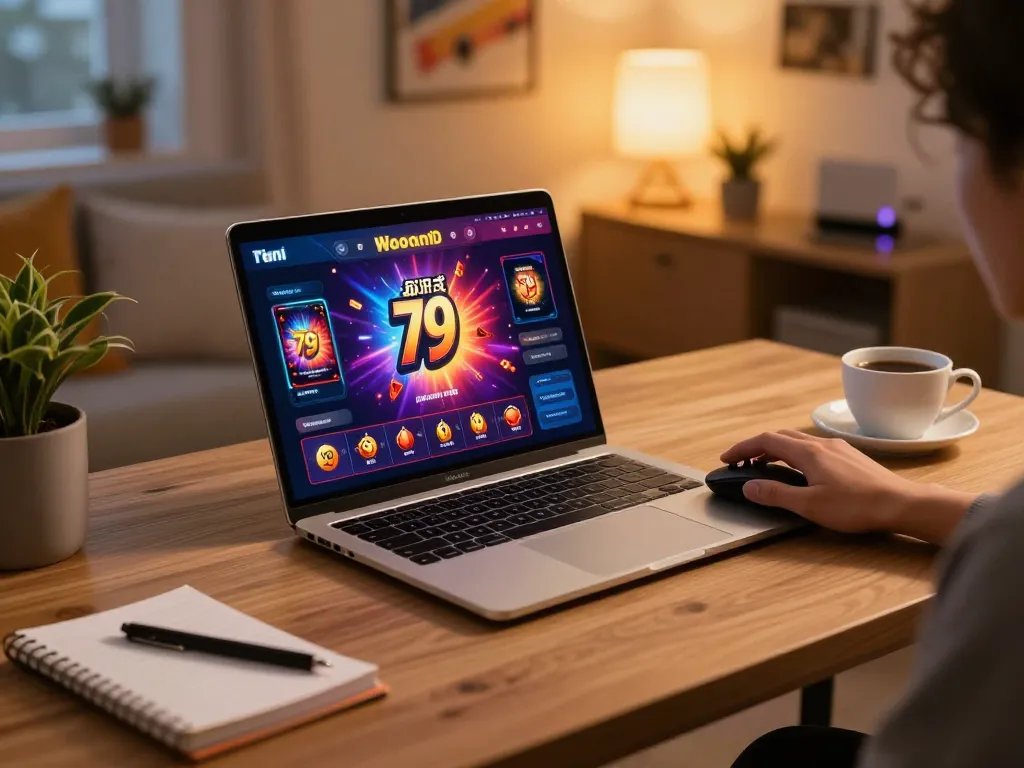 Engaged user interacting with the fun 79 online casino app, highlighting mobile gaming excitement.