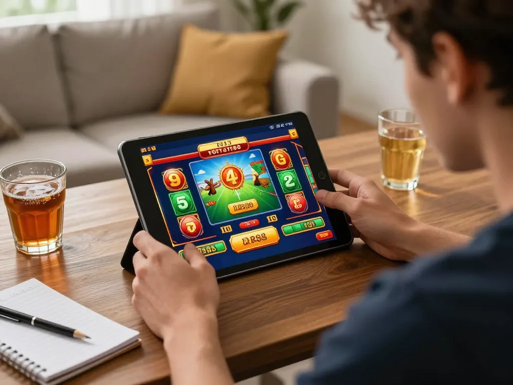 Immersive RR88 online gambling session on tablet in a relaxed home setup.