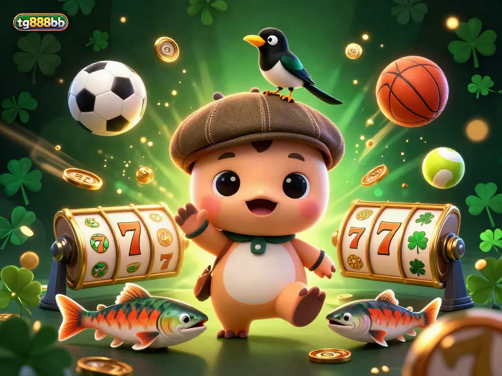 Experience thrilling gaming with tg888bb featuring adorable Nessie, vibrant slot elements, and golden accents.