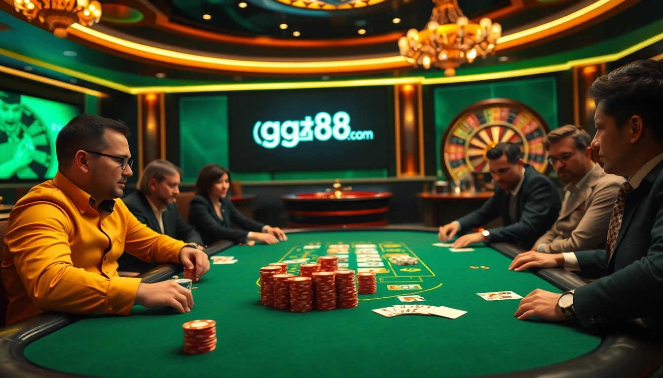 Engage in a thrilling high-stakes poker game featuring gg88.com branding, where excitement and strategy meet.