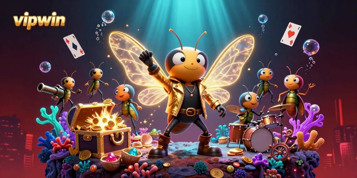 Experience the excitement of vipwin as the rock star cicada leads a gaming celebration with treasure and action.