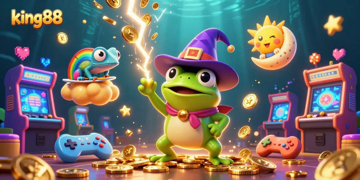 Win big with king88 as the wizard frog unleashes a storm of golden coins!