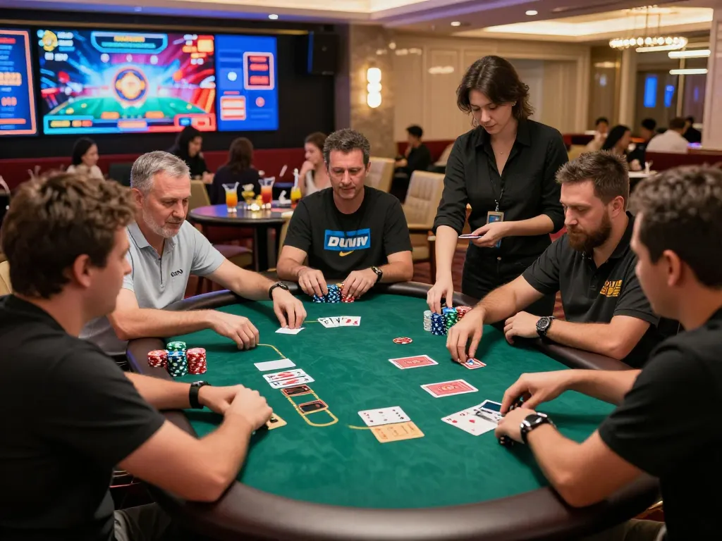Engaging casino gaming scene at 23win with players at a lively poker table.
