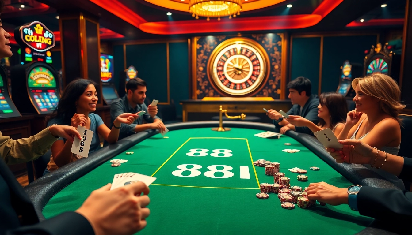 Players engaging in a thrilling poker game at an upscale 88I casino table.