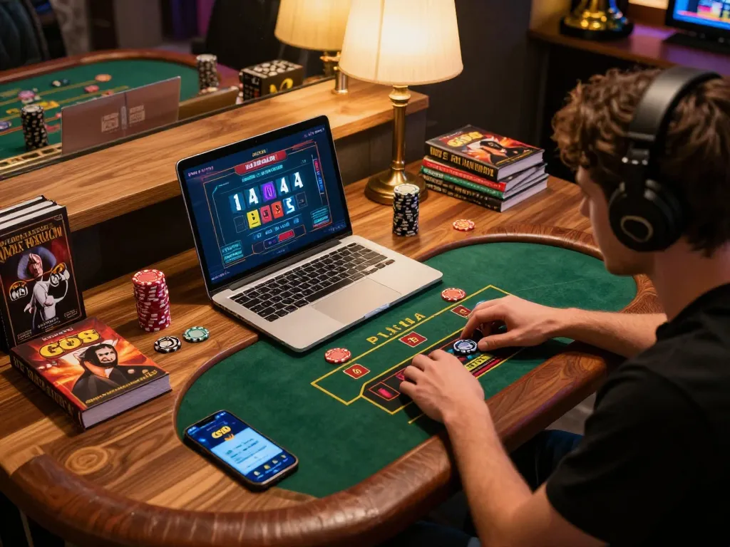 Engaged player experiencing live dealer games at GO8 online casino, showcasing strategy and excitement.