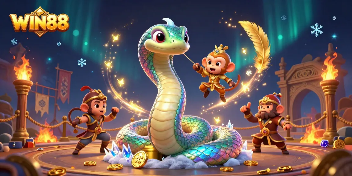 Experience the vibrant thrill of WIN88 gaming with a magical serpent and king!