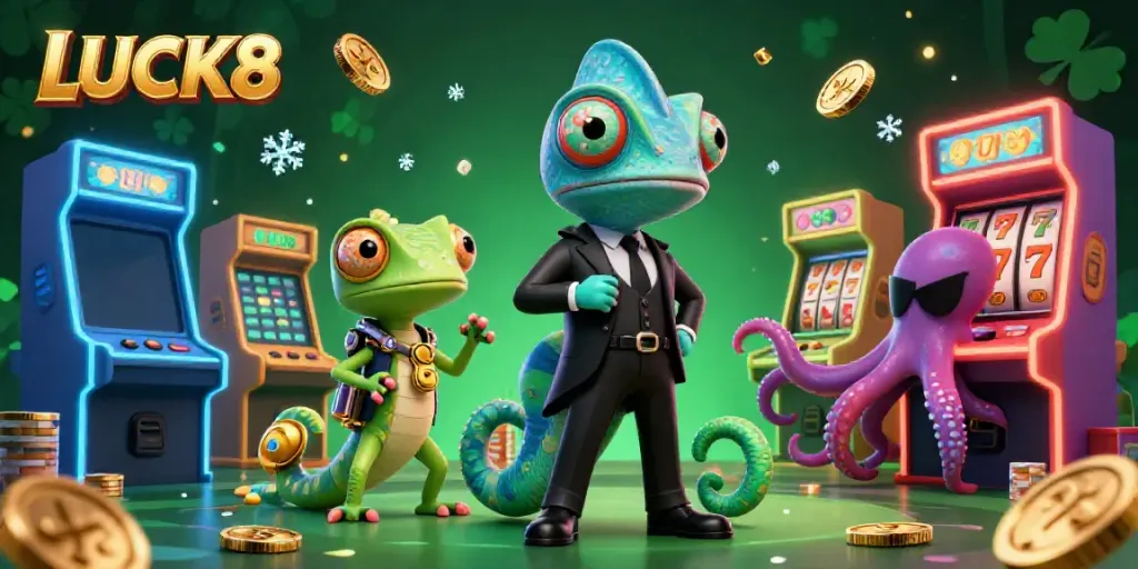 Play thrilling LUCK8 casino games with vibrant characters and dynamic elements in a rich 3D environment.