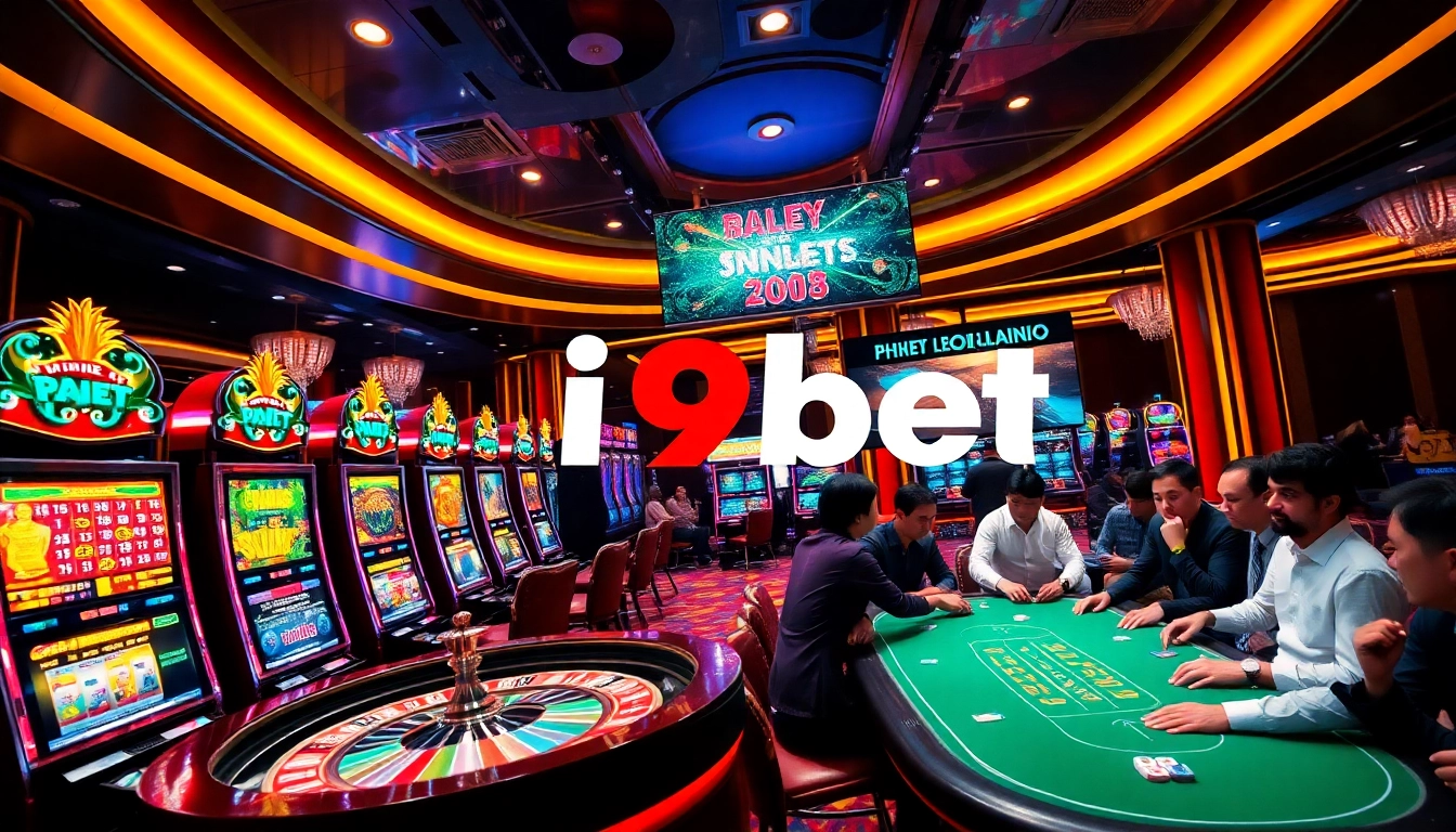 Players enjoying slots and poker games at i9bet casino, highlighting excitement and engagement.