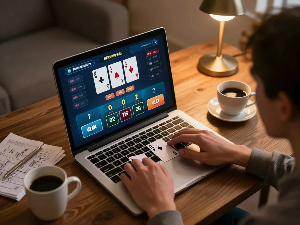 kp88 player enjoying live blackjack on laptop in a cozy home setting