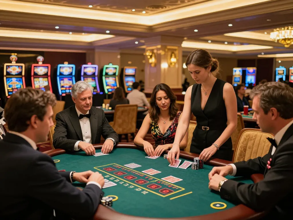 Engaged players at blackjack table on Trang chủ Fabet, focusing on strategy and winning moves