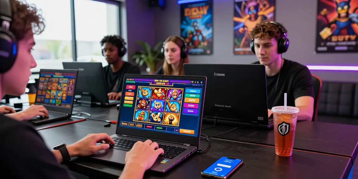 The excitement of non UK registered casinos captured as players explore gaming options, showcasing vibrant interfaces and popular games.