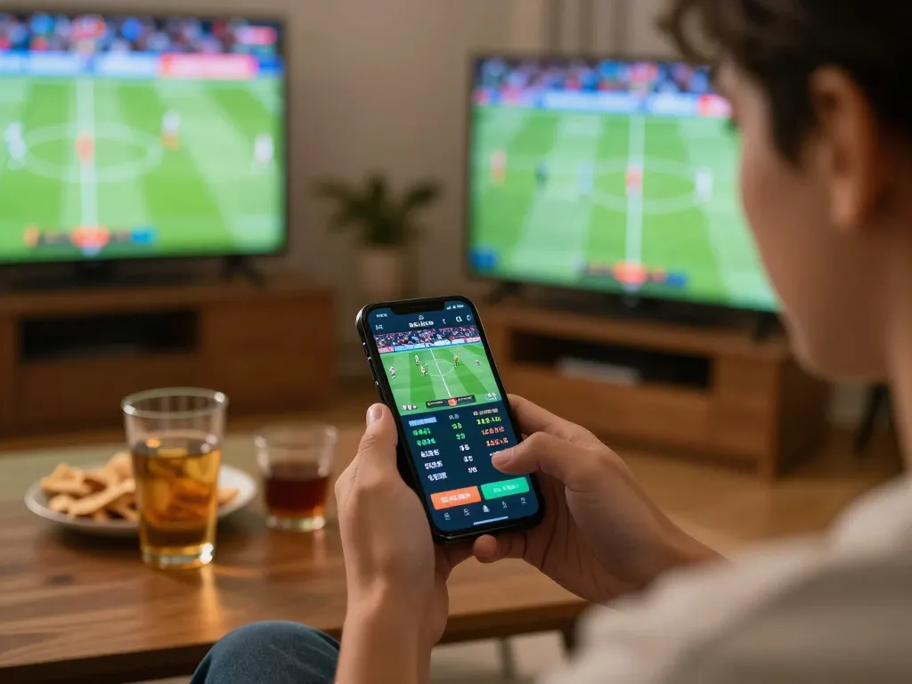 Engaging sports betting action at home with 92SLOT app, highlighting live betting excitement.