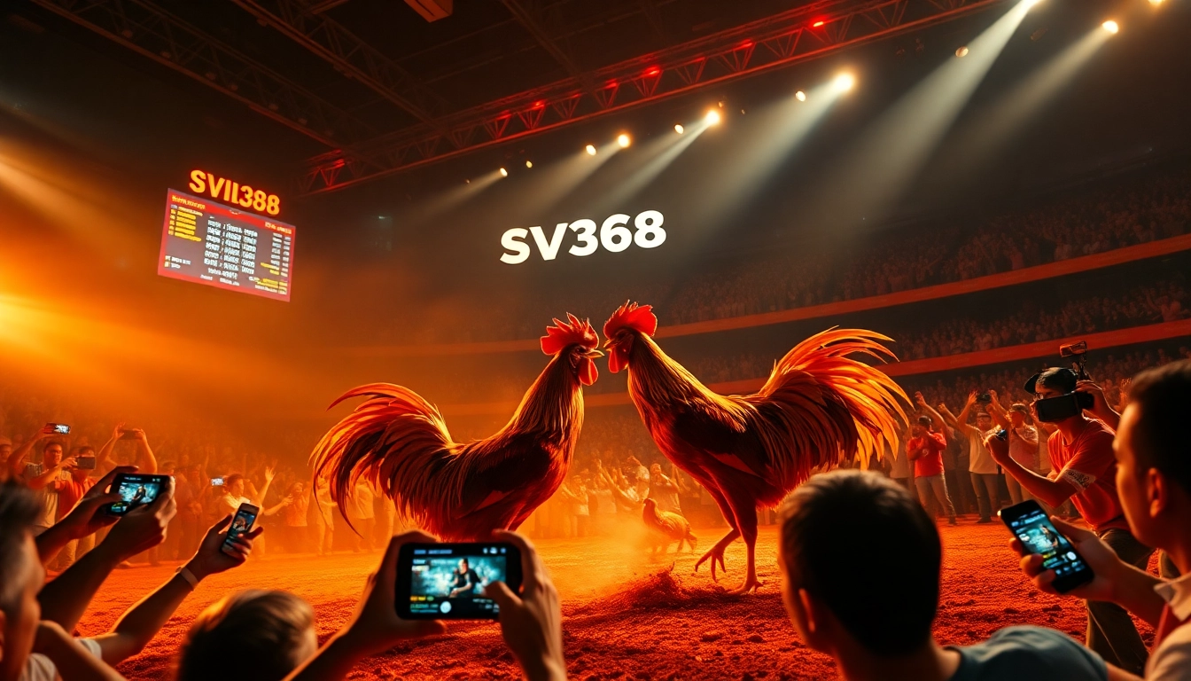 Exciting live cockfighting event by sv368win.live with vibrant atmosphere and betting interactions.