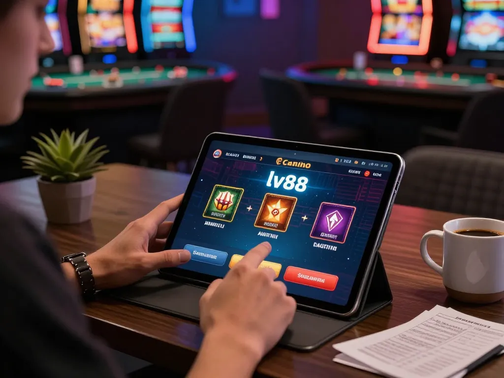 Engaging with lv88 casino app in a cozy home setting while planning strategy.