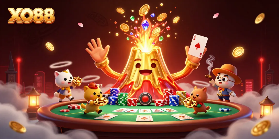 Engage with thrilling game moments featuring XO88's vibrant 3D casino scene full of treasure.