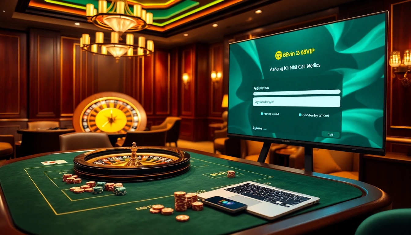 Register your account with Đăng Ký Nhà Cái 68VIP amid the exciting casino atmosphere.