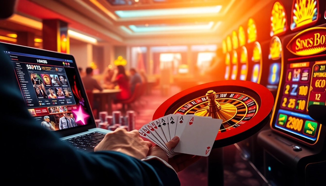 HM88 online casino showcasing strategic betting with vibrant poker chips and roulette wheel in action