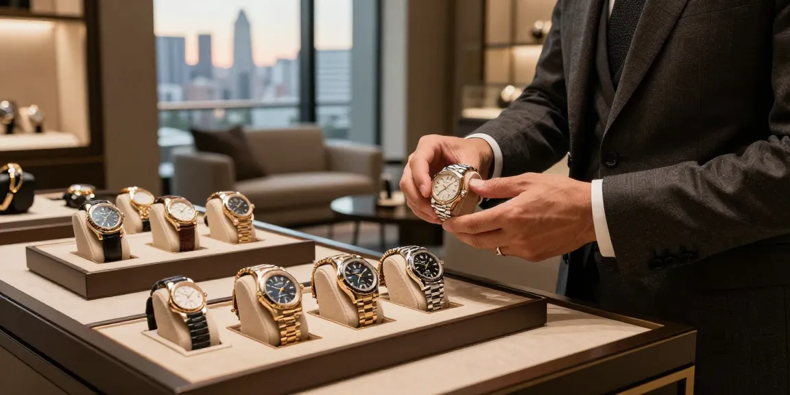 Explore exquisite replica watches in a luxury showroom, highlighting craftsmanship and elegance.