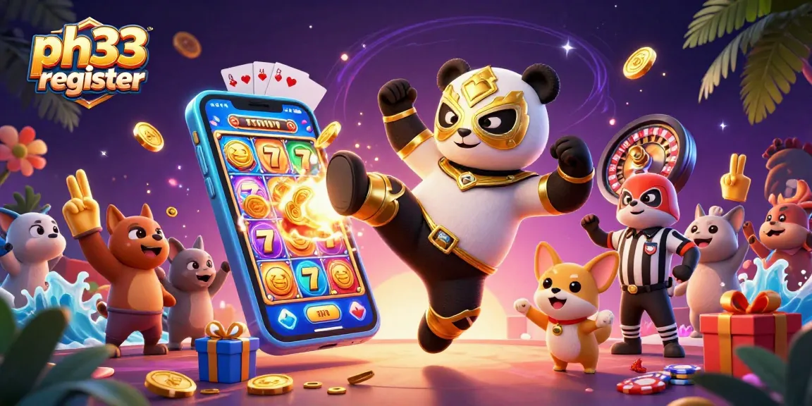 Experience the thrill with ph33 register as the panda kicks high with excitement amidst casino games.