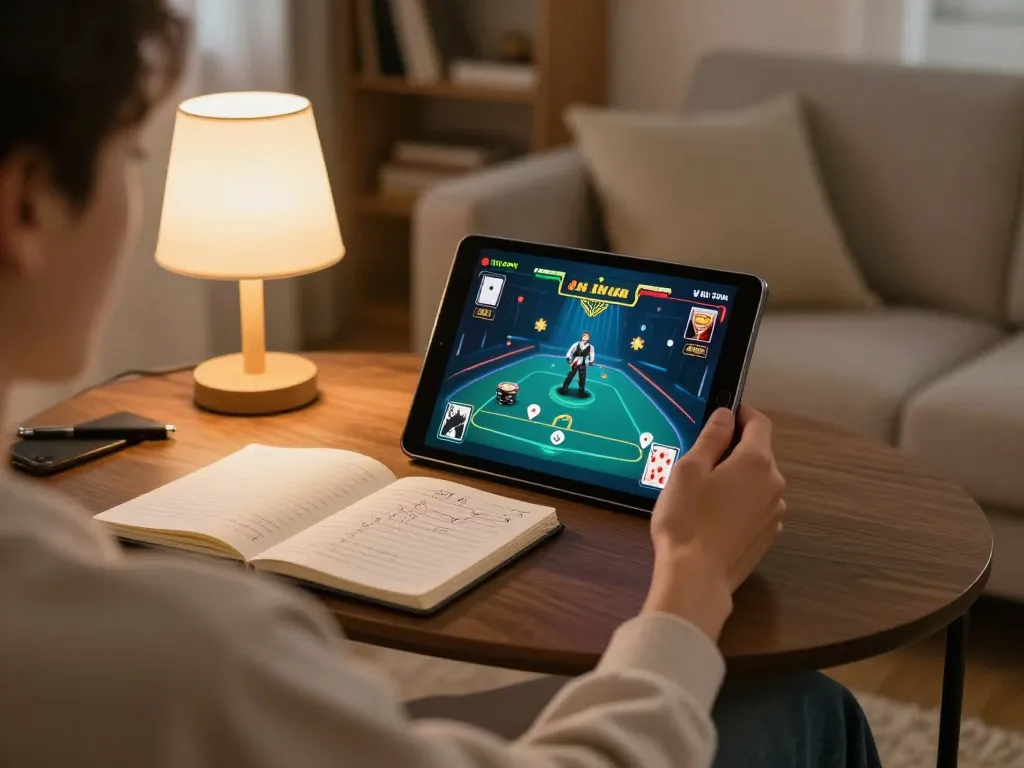 Engage with the online casino experience at https://nk88.credit/ using tablet for exciting poker gameplay.