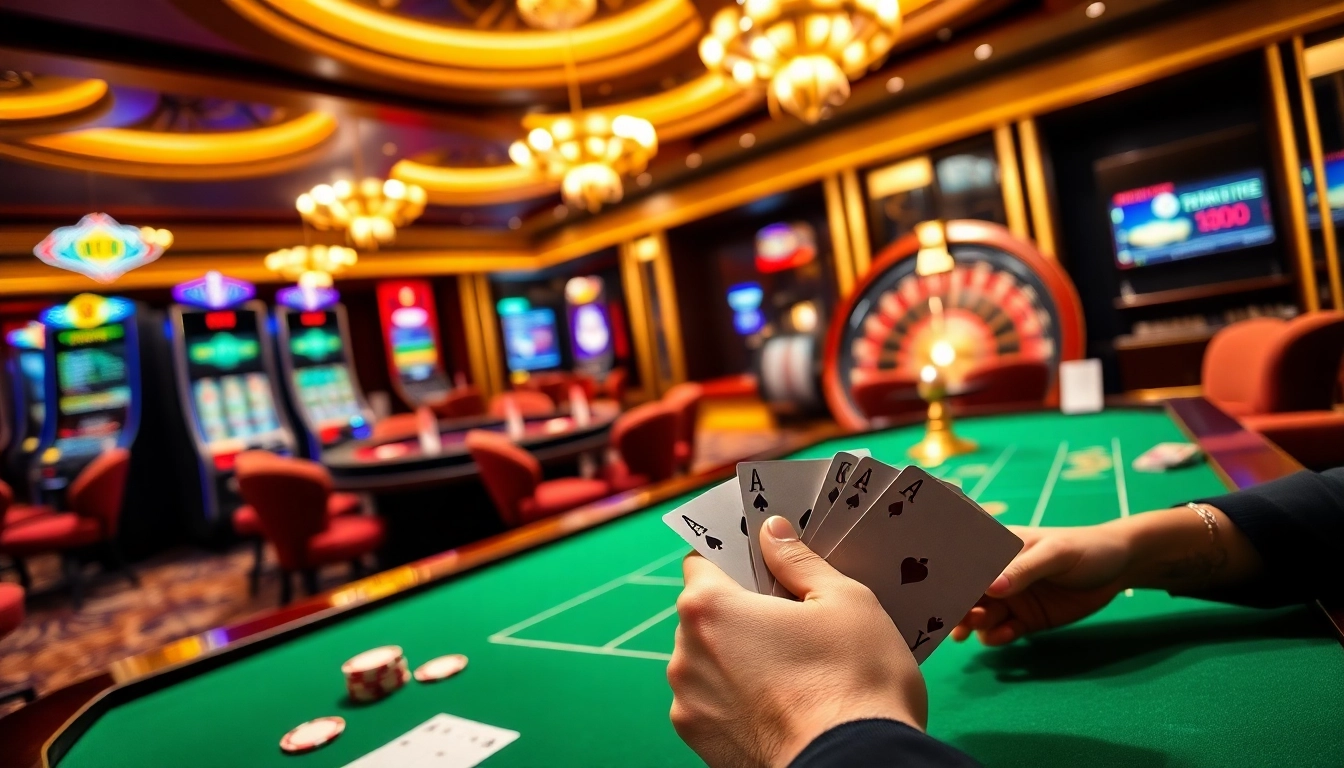 Navigating the thrilling experience of nk 88 with poker chips and slot machines in a luxurious casino.