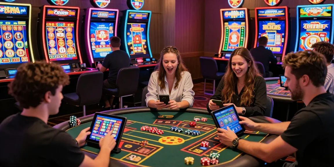 Diverse players enjoying thrilling games at casinos not on GamStop in a vibrant online setting.