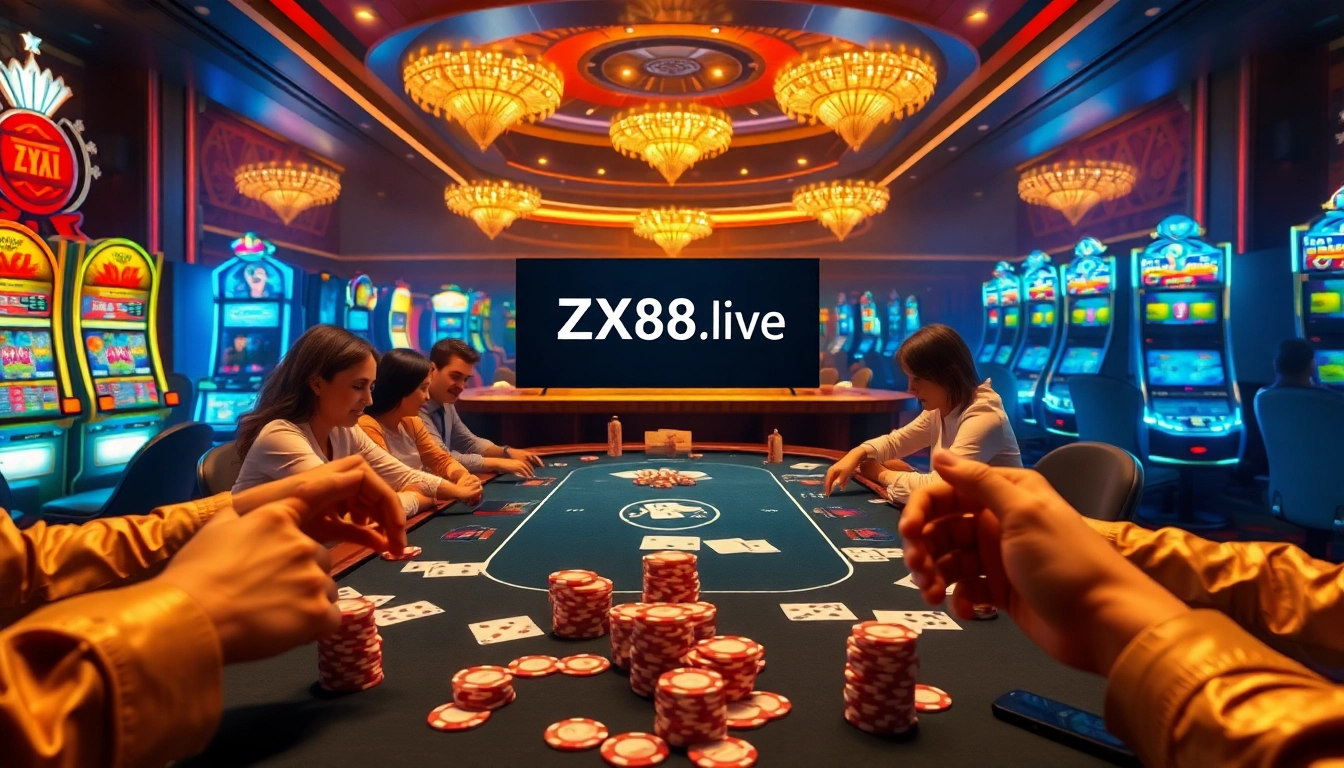 Gamble at https://zx88.live/ with an exciting poker scene showcasing luxury and high stakes.
