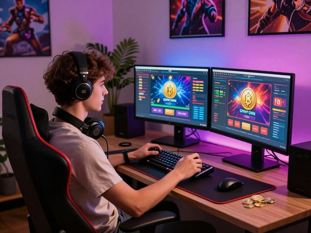 Engaging crypto casino gaming scene showing a player immersed in an online game experience.