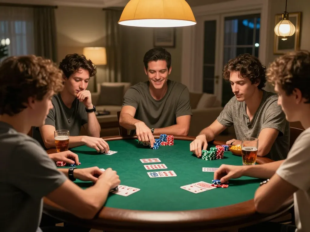 nhacaiuytin players enjoying a friendly poker night at home with dynamic gameplay and warm atmosphere