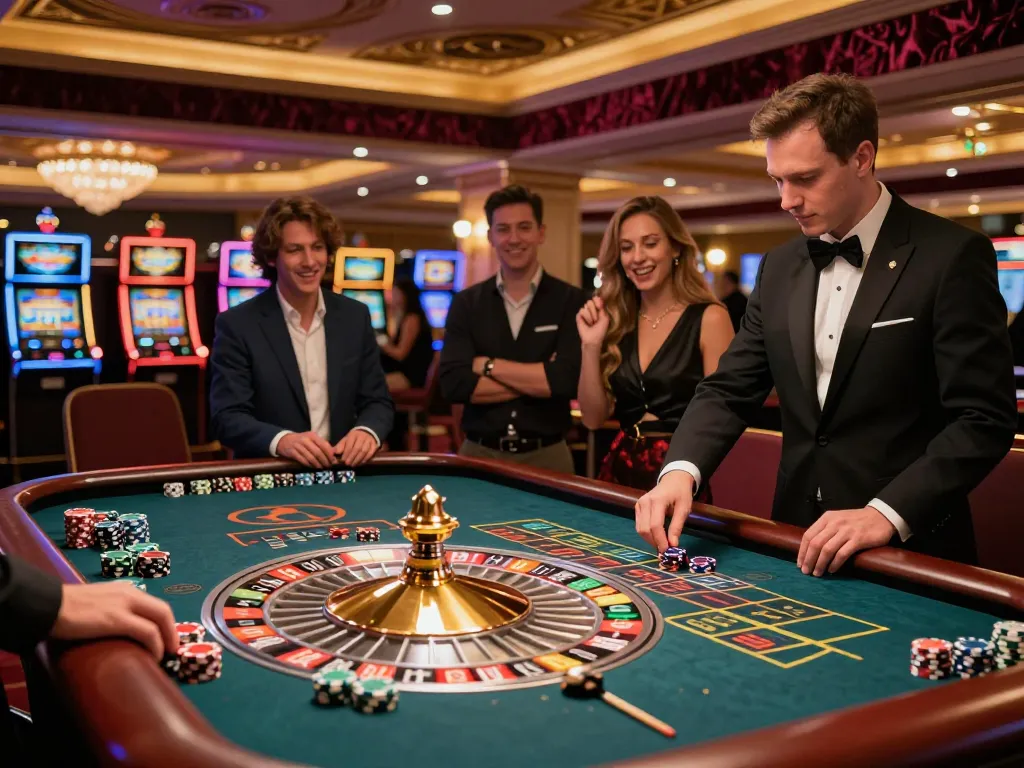 Dwin players engaged in exciting roulette gameplay at a luxurious casino table