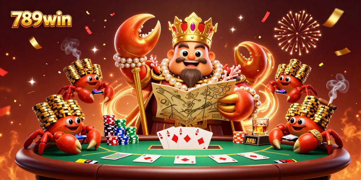 Experience the thrill of 789win with a dynamic casino-themed illustration featuring an emperor crab surrounded by poker elements.