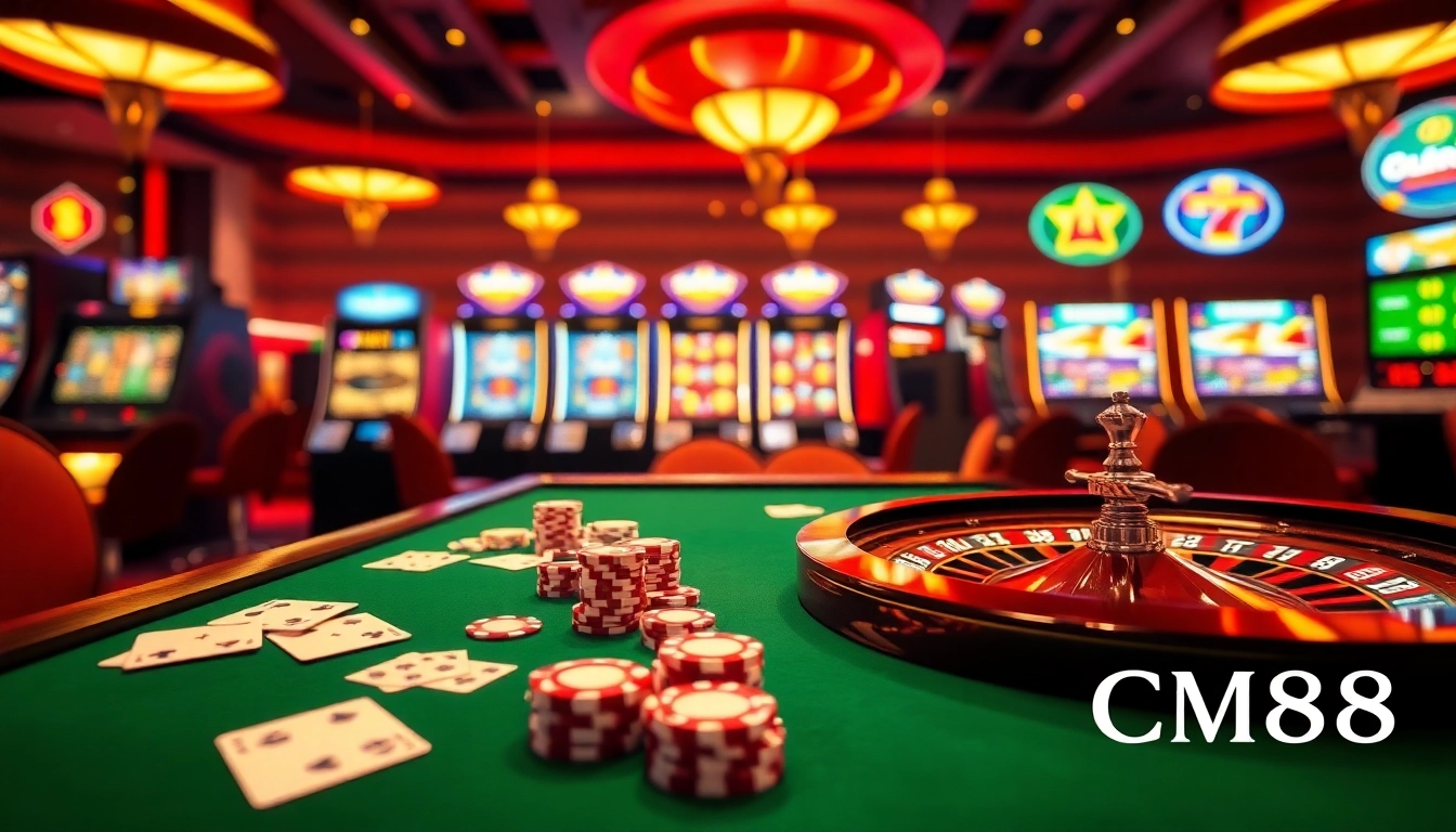 Experience the thrill of casino action at nhà cái CM88 with vibrant gaming tables and slot machines.