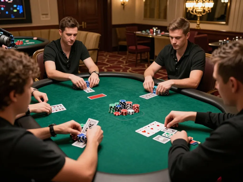 ABC 999 players engaging in dynamic high-stakes poker gameplay with chips and cards.