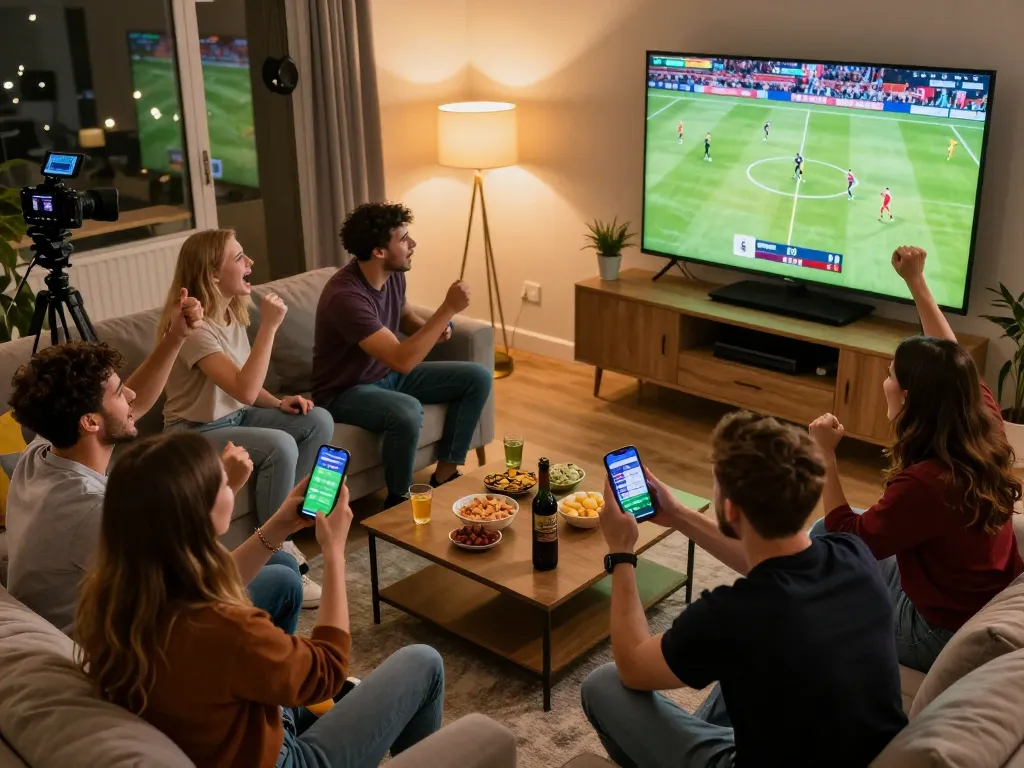 Experience live soccer action with trực tiếp bóng đá ngoại hạng anh in exciting home settings, friends cheering.