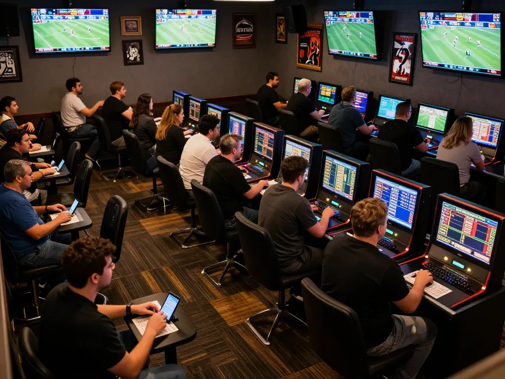 KONG88 players engaging in dynamic sports betting with screens displaying live odds.