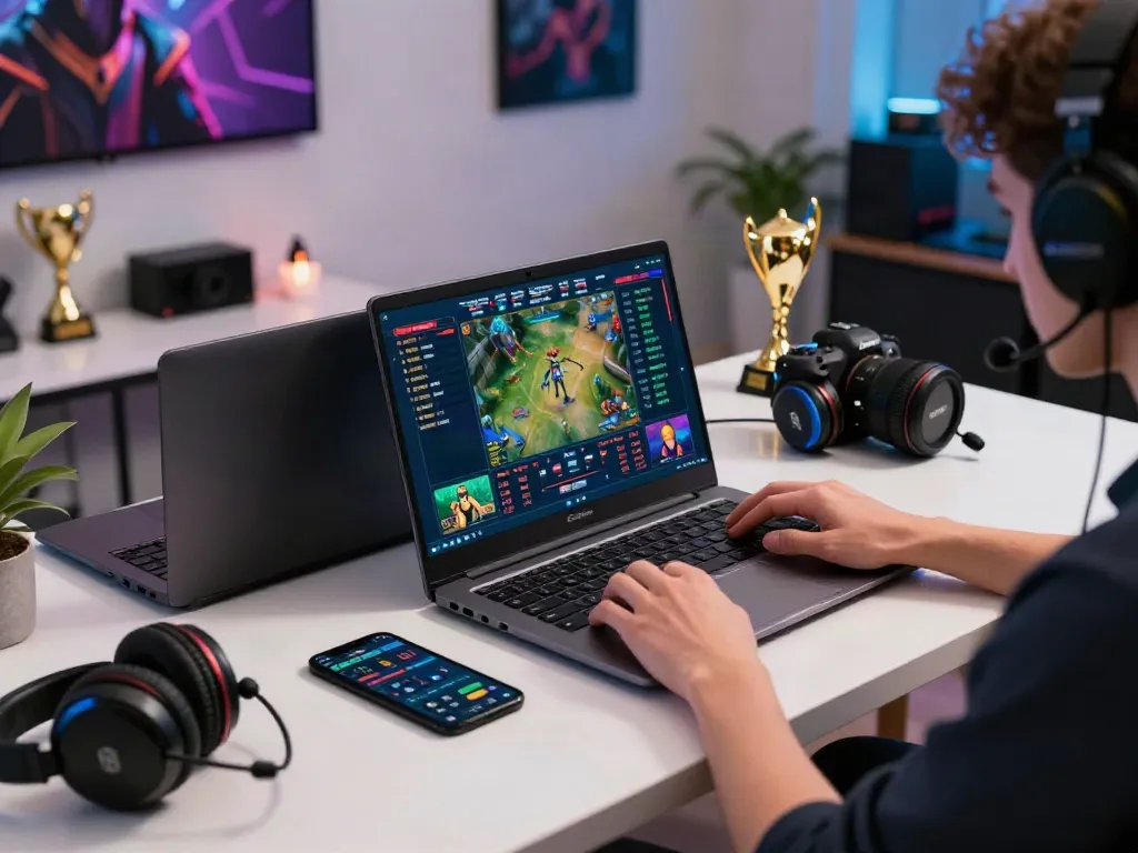 Engaging da88 online gaming setup with vibrant screen display and modern accessories.