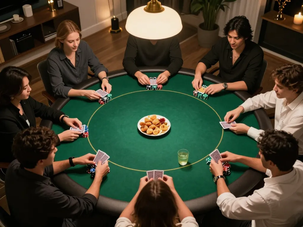 Players enjoying a poker game at home, strategically placing bets in an engaging atmosphere at 789betgo.
