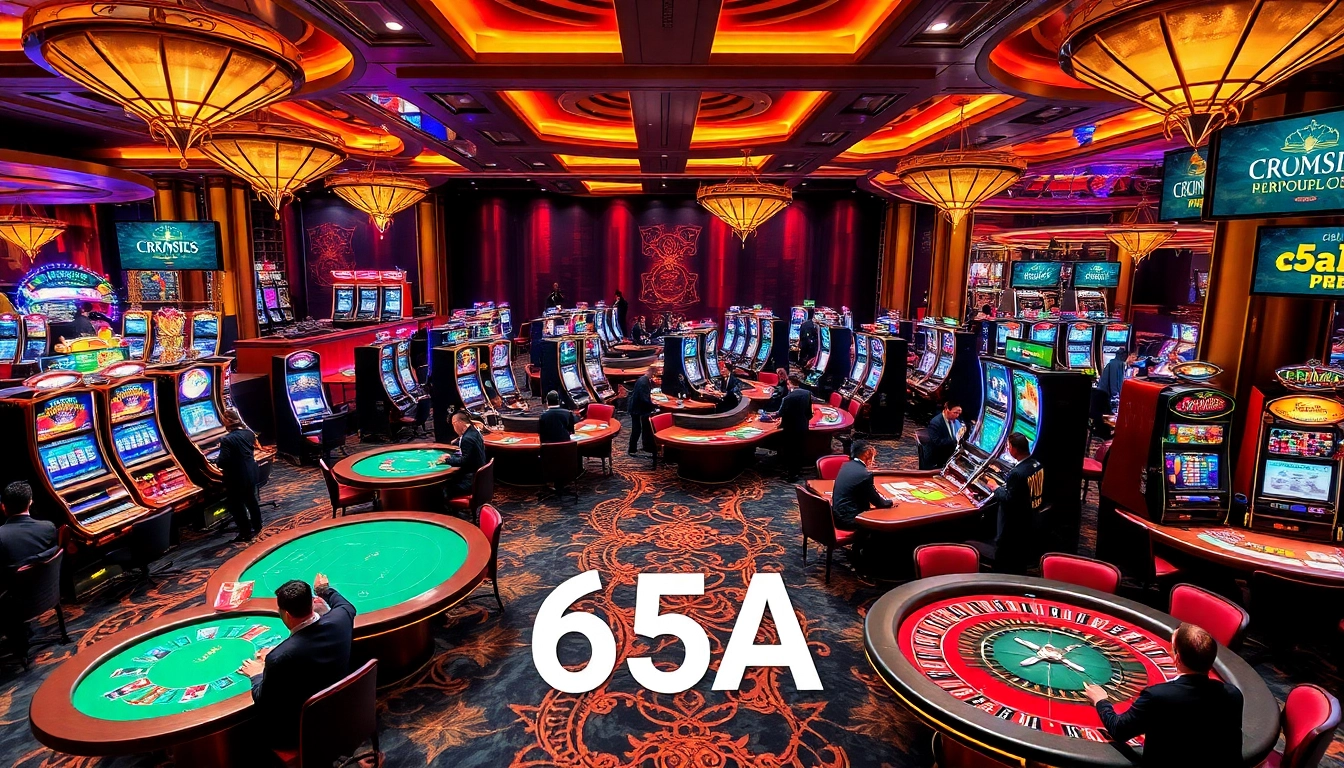 Experience the thrill of gaming with 65A's elegant casino environment featuring poker and slot machines.