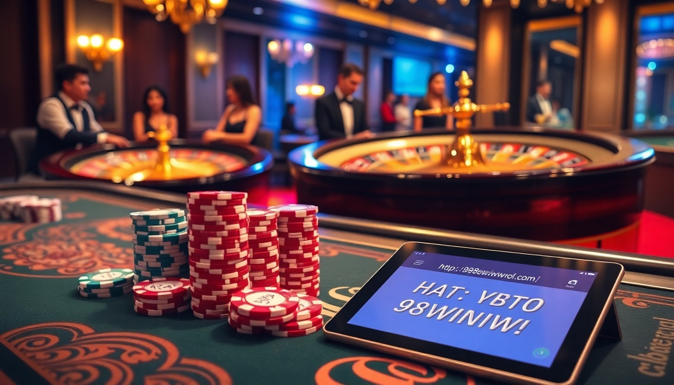 High-stakes poker at a luxury casino table featuring the interface of https://98winwi.com/.