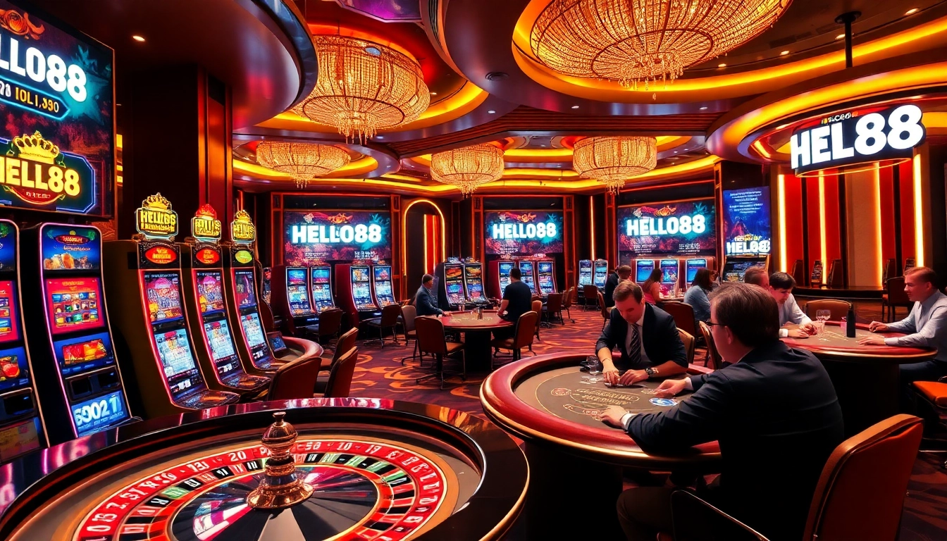 Experience thrilling gaming action with HELLO88 at a luxurious casino.