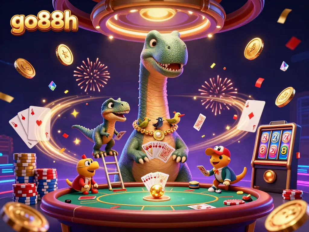 Engage with go88h in this vibrant casino scene, featuring casino elements and characters for immersive play.