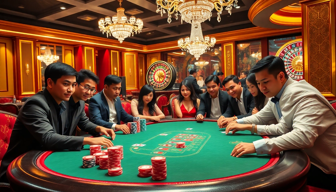 Exciting poker game at a casino table featuring players engaged in 68 game bài.