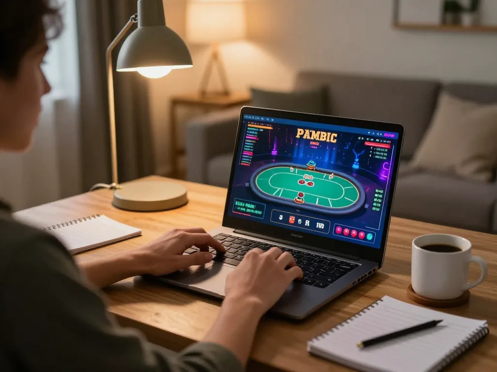 Engaging in online casino gameplay on trang chủ luck8 with cozy home setting and strategic notes