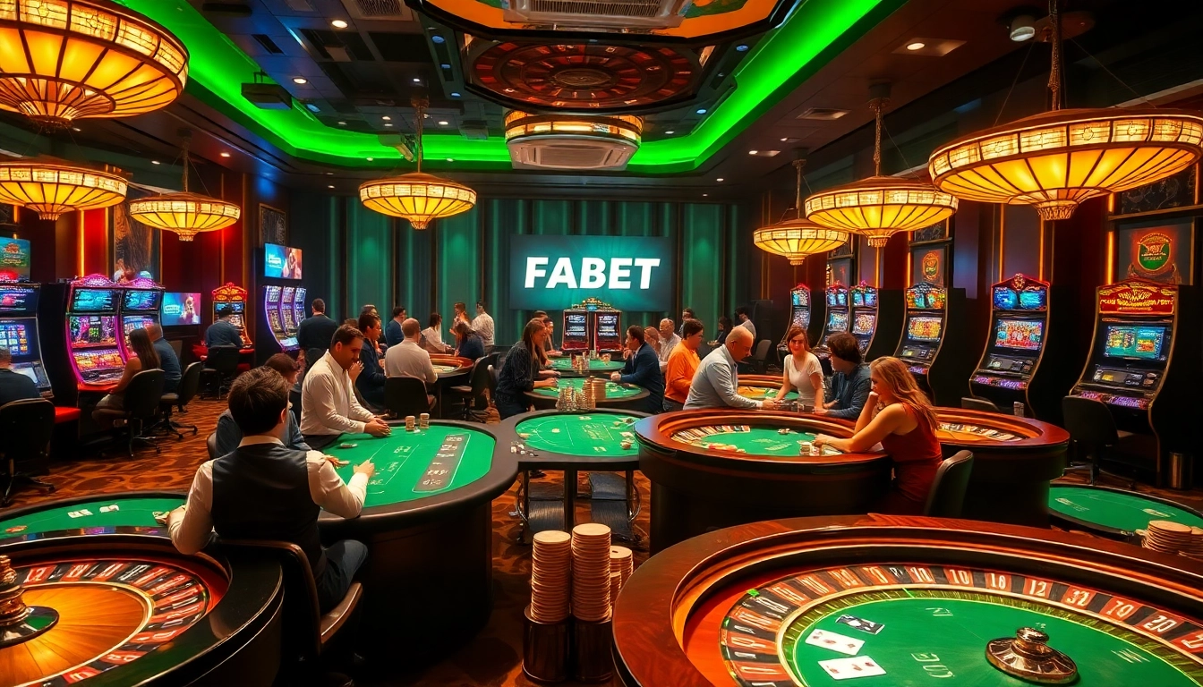 Engage in thrilling games at FABET with vibrant casino visuals and exciting betting activities.