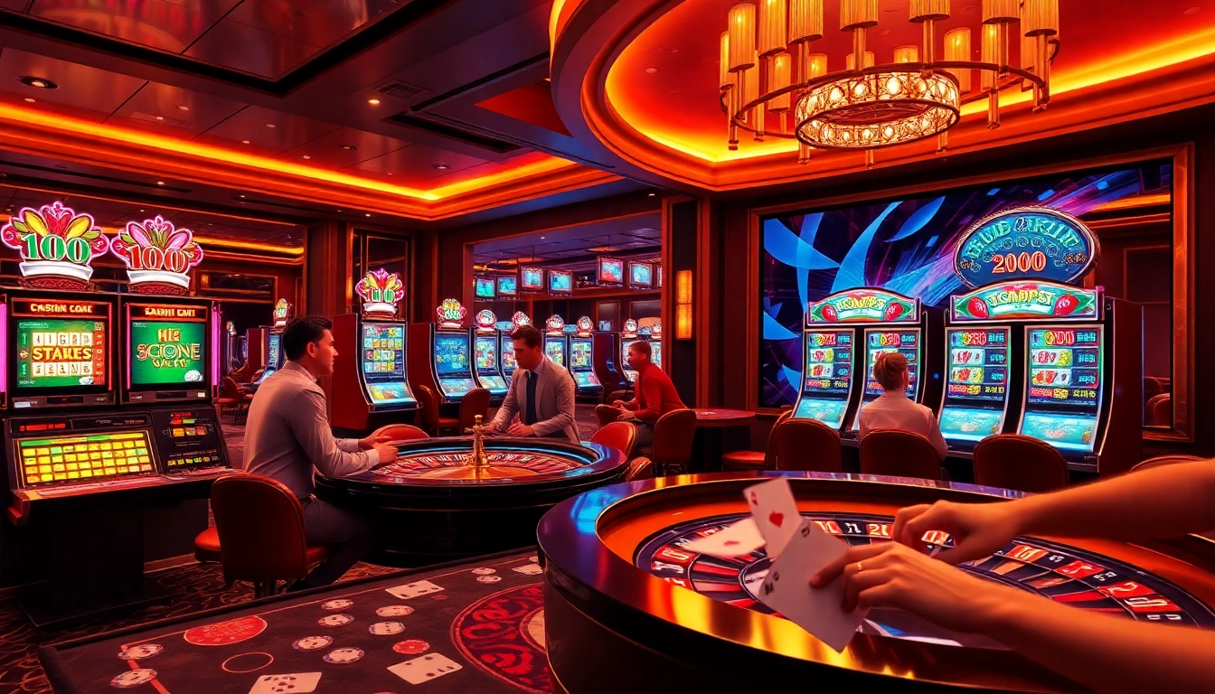 Players enjoying their gaming experience at UU 88 casino with roulette and vibrant slot machines.