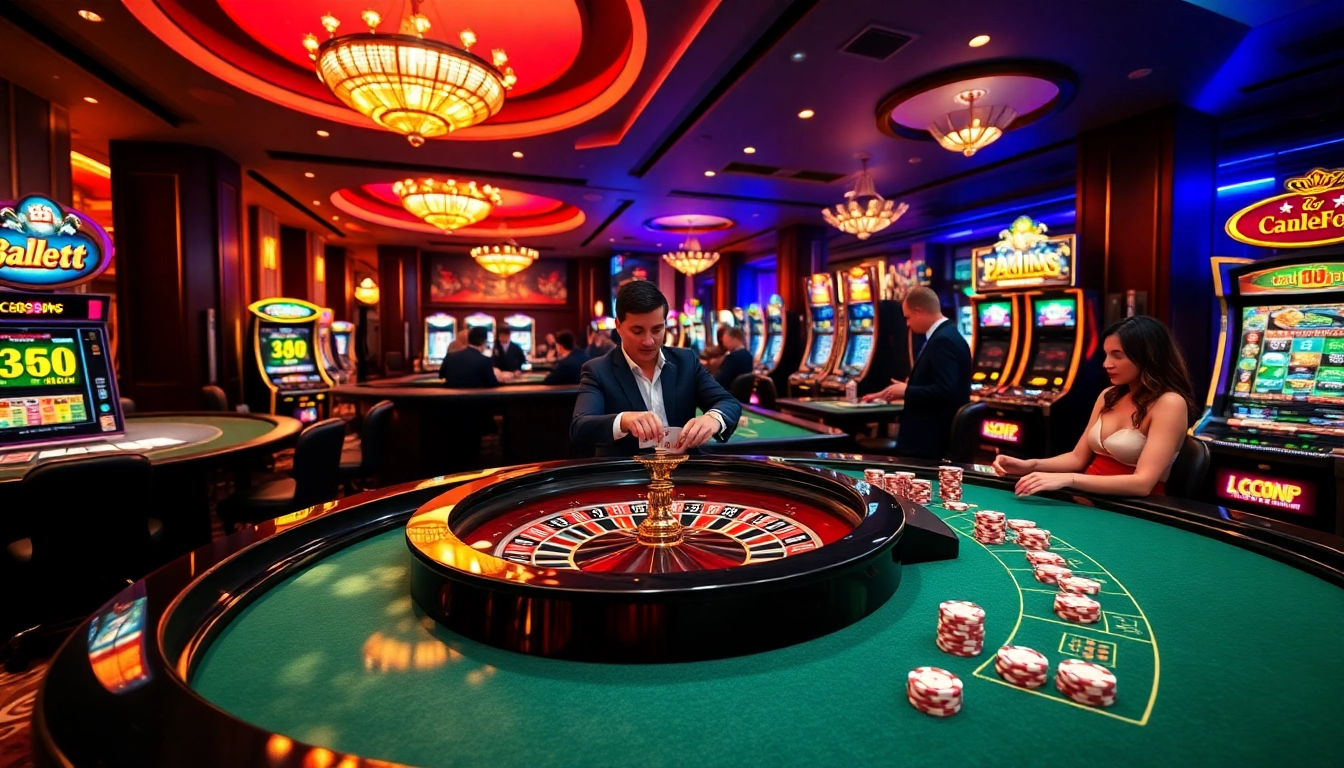 Players enjoying an exciting game at LC88.COM casino with vibrant slot machines and live dealers.