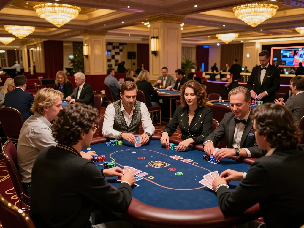 Players engaging in thrilling poker games at 789WIN's upscale casino environment.