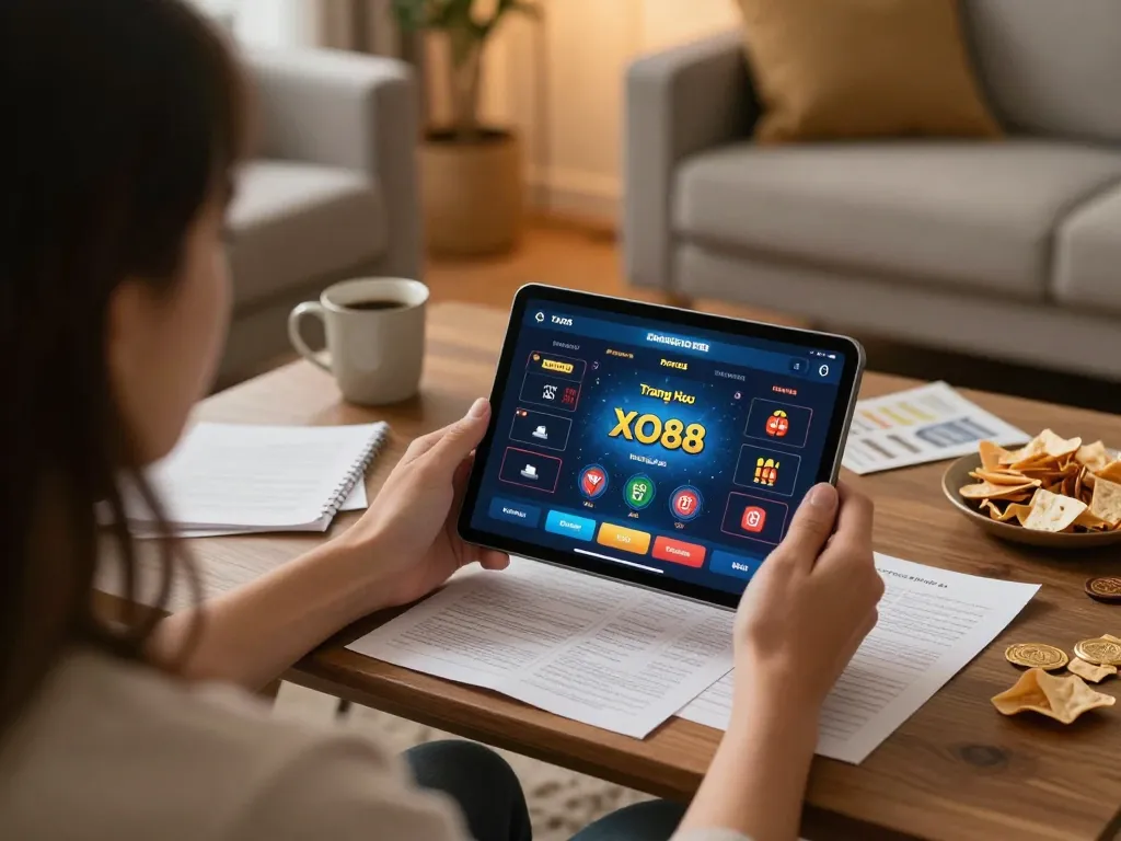 Engaging moment on Trang Chủ XO88, where players utilize strategic gaming tactics on mobile devices, promoting responsible gambling.